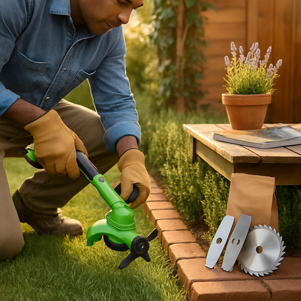 Cordless Grass Trimmer with Saw & Multi-Blade Kit