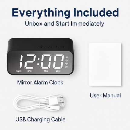 Mirror Digital Alarm Clock with Wireless Speaker FM Radio