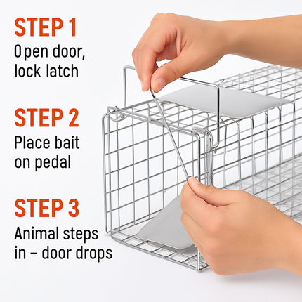 31x12x11” Folding Live Animal Trap Cage With Waterproof Cover And Gloves Humane Easy To Catch And Release Trap For Stray Cats Raccoons Squirrel Skunk