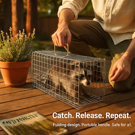 31x12x11” Folding Live Animal Trap Cage With Waterproof Cover And Gloves Humane Easy To Catch And Release Trap For Stray Cats Raccoons Squirrel Skunk