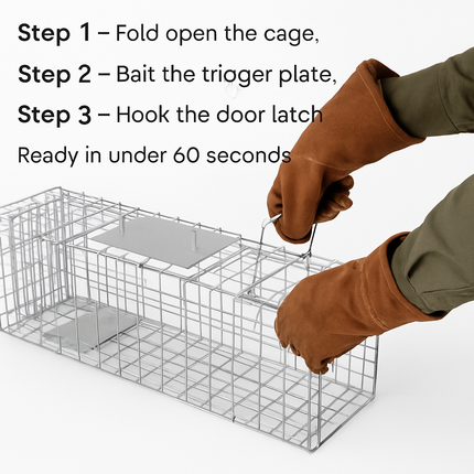 31x12x11” Folding Live Animal Trap Cage With Waterproof Cover And Gloves Humane Easy To Catch And Release Trap For Stray Cats Raccoons Squirrel Skunk