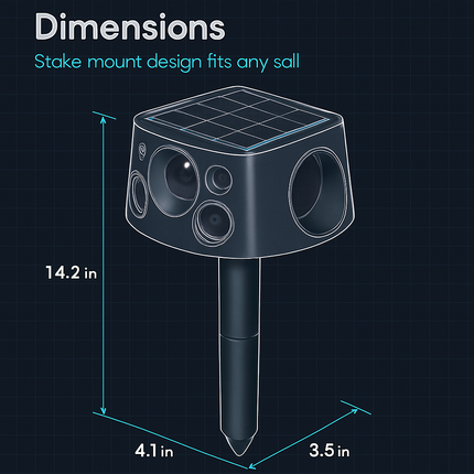 Ultrasonic Solar Animal Repeller for Garden - 3 Modes
