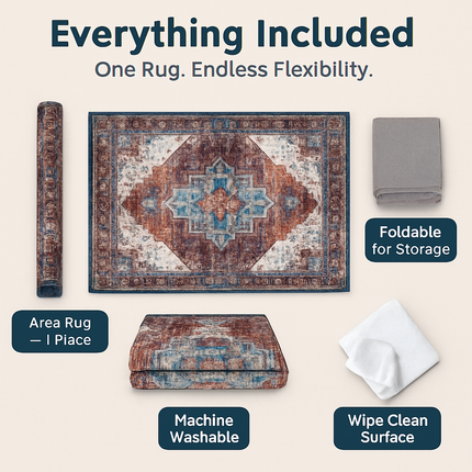 Vintage Area Rug - Soft, Waterproof Non-Slip for Home