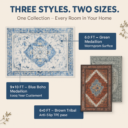 Vintage Area Rug - Soft, Waterproof Non-Slip for Home