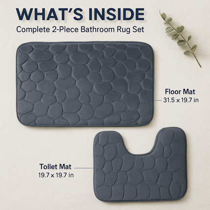 Pebble Pattern Bathroom Rugs Set with Non-Slip Backing