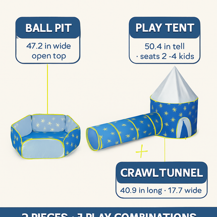 3-in-1 Crawl Tunnel Tent for Kids Playtime