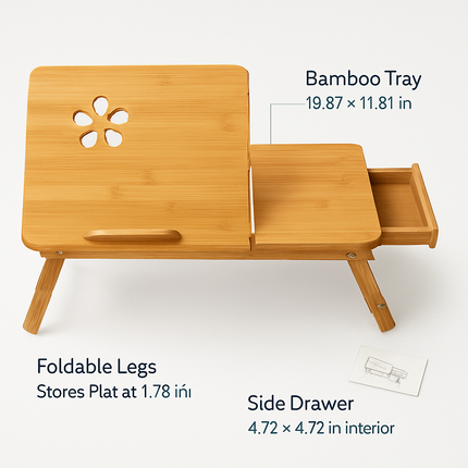 Bamboo Laptop Desk with Tilt Surface and Drawer
