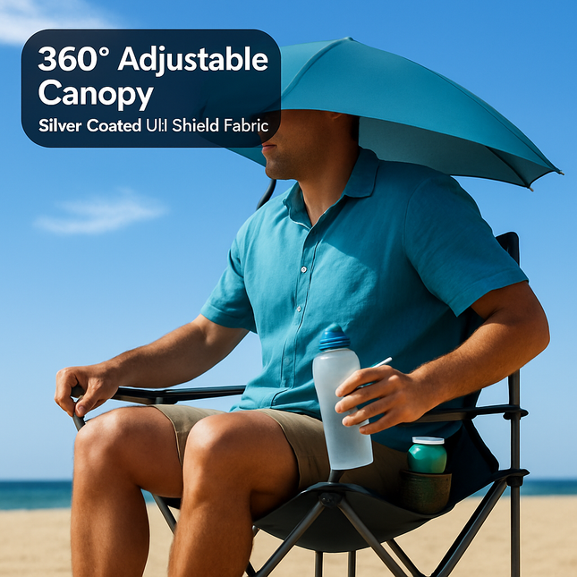 Foldable Beach Chair with Adjustable Canopy & Cup Holder