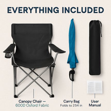Foldable Beach Chair with Adjustable Canopy & Cup Holder