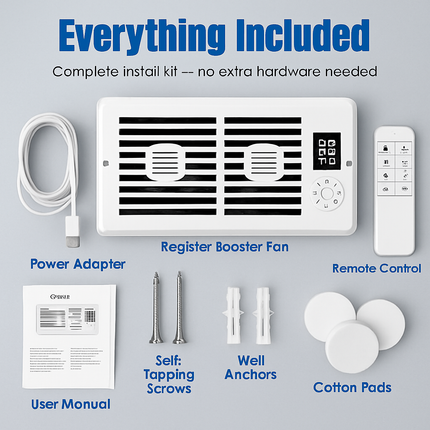 Register Booster Fan Smart AC Vent Booster Fan Fits 4" x 10" Register Holes with 3 Modes 10 Speeds 2H/4H Timer LCD Screen 2 Scent Diffuser Slots Remot