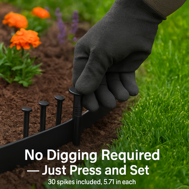 Non-Digging Plastic Garden Edging Kit for Lawn and Flower Beds