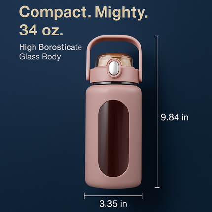 Glass Water Bottle with Straw and Time Marker