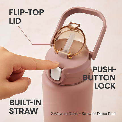 Glass Water Bottle with Straw and Time Marker
