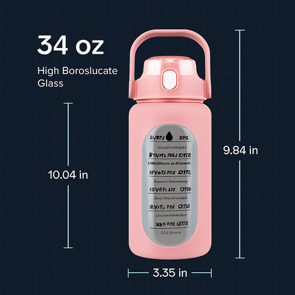Glass Water Bottle with Straw and Time Marker