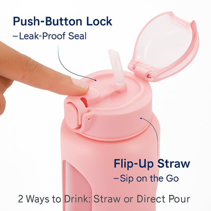 Glass Water Bottle with Straw and Time Marker