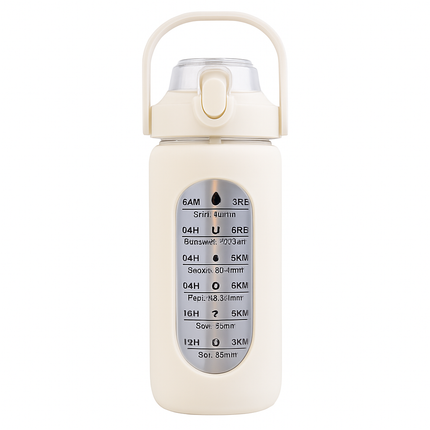 Glass Water Bottle with Straw and Time Marker