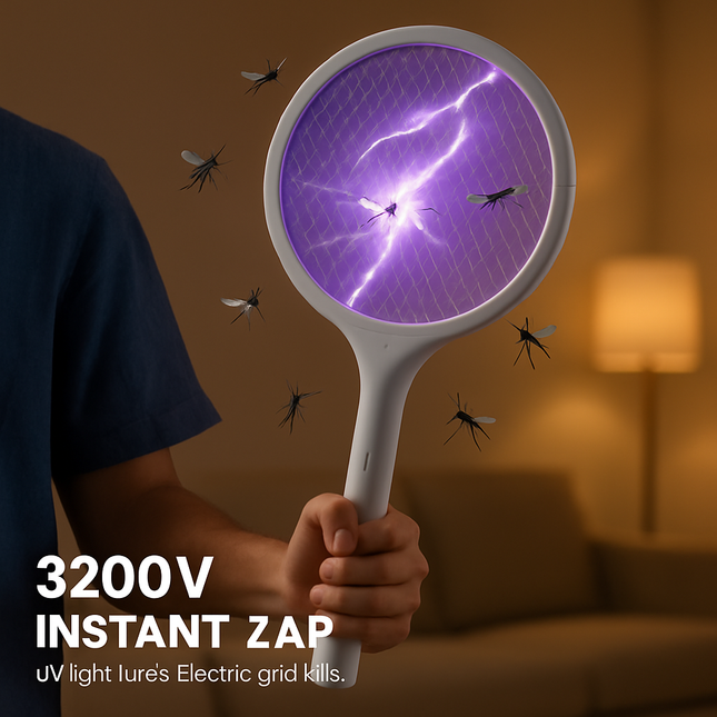 Electric Bug Zapper Racket with Telescopic Wand