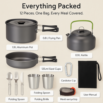 Camping Cookware Set for Outdoor Hiking and Picnics