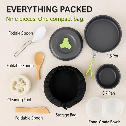 Camping Cookware Set: Pot, Pan & Bowls for Outdoor Cooking