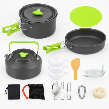 Camping Cookware Set 16Pcs Pot Pan Kettle with Bowls