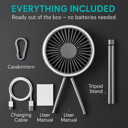 Portable Camping Fan with 3 Speeds and Rechargeable Battery