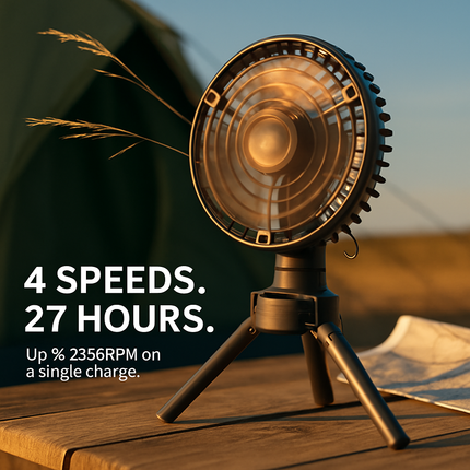 Portable Camping Fan with LED Light and Lantern