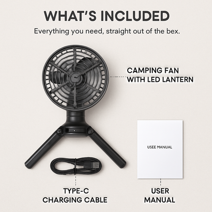 Portable Camping Fan with LED Light and Lantern