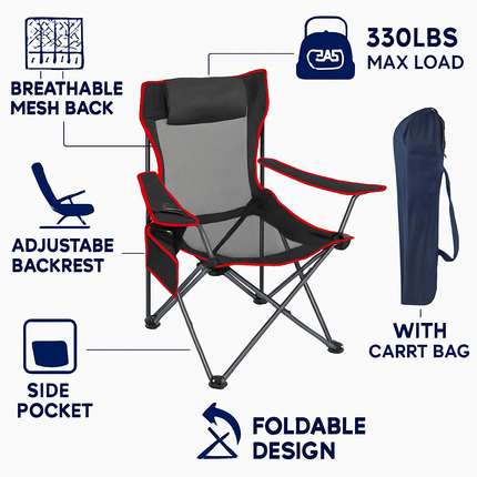 Foldable Camping Chair with Cup Holder & Side Pocket