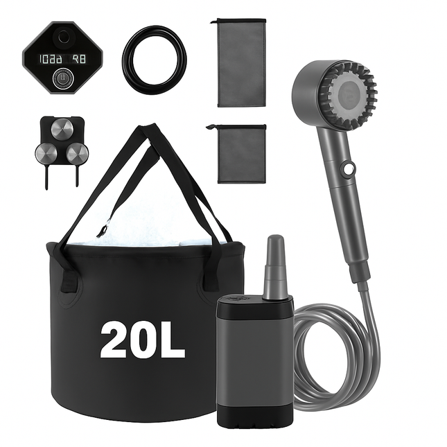 Portable Camping Shower with Foldable Bucket & Pump