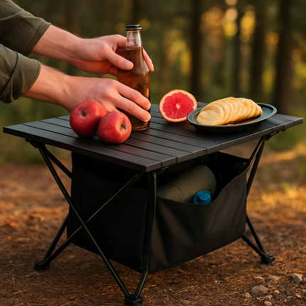 Foldable Camping Table with Storage Basket
