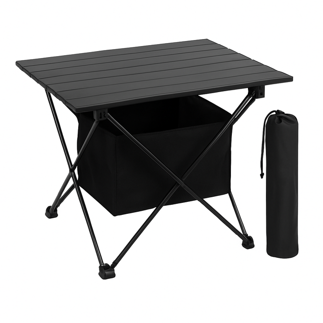 Foldable Camping Table with Storage Basket