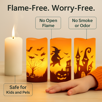 Halloween Flameless Candle Lamp 3-Pack with Timer