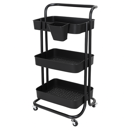 3-Tier Rolling Utility Cart with Mesh Baskets