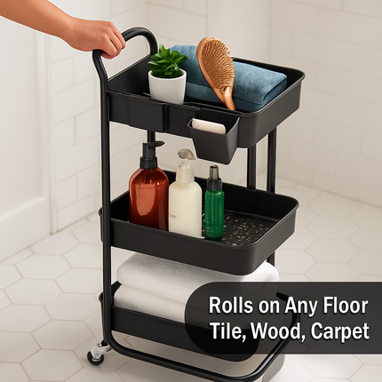 3-Tier Rolling Utility Cart with Mesh Baskets
