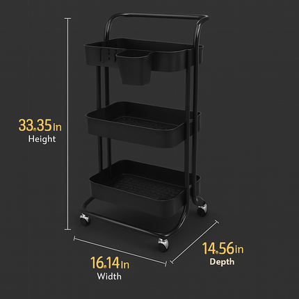 3-Tier Rolling Utility Cart with Mesh Baskets