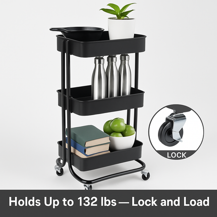 3-Tier Rolling Utility Cart with Mesh Baskets