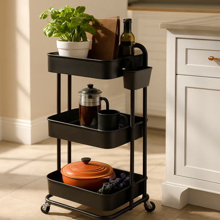 3-Tier Rolling Utility Cart with Mesh Baskets