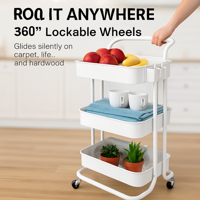 3-Tier Rolling Utility Cart with Mesh Baskets