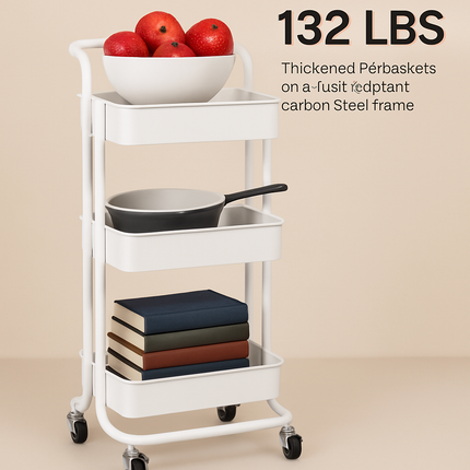 3-Tier Rolling Utility Cart with Mesh Baskets