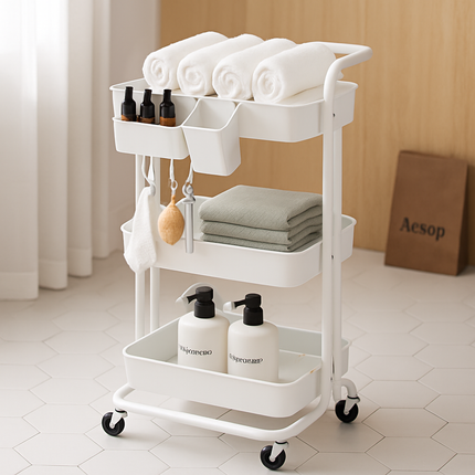 3-Tier Rolling Utility Cart with Mesh Baskets