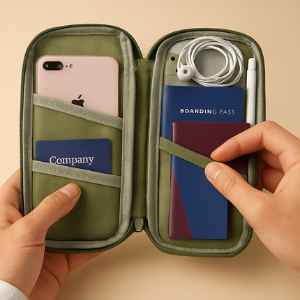 Travel Passport Wallet 12Cells Ticket ID Credit Card Holder Water Repellent Documents Phone Organizer Zipper Case Business Trip Daily Use