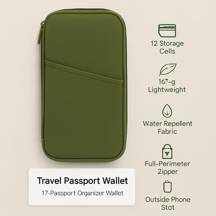 Travel Passport Wallet 12Cells Ticket ID Credit Card Holder Water Repellent Documents Phone Organizer Zipper Case Business Trip Daily Use