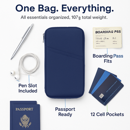 Travel Passport Wallet 12Cells Ticket ID Credit Card Holder Water Repellent Documents Phone Organizer Zipper Case Business Trip Daily Use