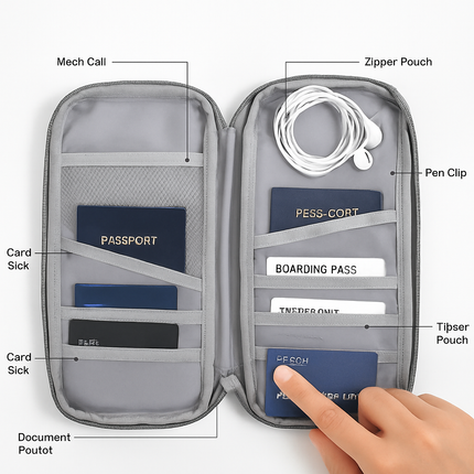 Travel Passport Wallet 12Cells Ticket ID Credit Card Holder Water Repellent Documents Phone Organizer Zipper Case Business Trip Daily Use