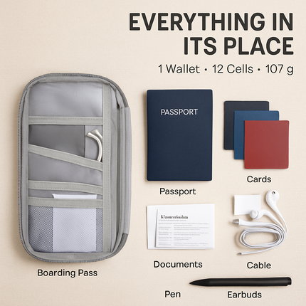 Travel Passport Wallet 12Cells Ticket ID Credit Card Holder Water Repellent Documents Phone Organizer Zipper Case Business Trip Daily Use