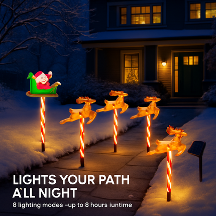 5Packs Christmas Outdoor Pathway Light With 8 Modes IP44 Waterproof Xmas Decoration Stake Light Tree Candy Light For Garden Lawn Porch Yard Driveway