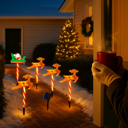 5Packs Christmas Outdoor Pathway Light With 8 Modes IP44 Waterproof Xmas Decoration Stake Light Tree Candy Light For Garden Lawn Porch Yard Driveway