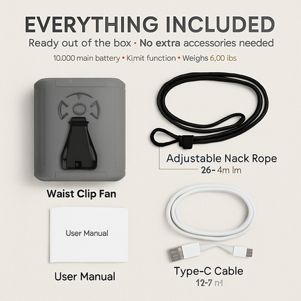 Portable 5-in-1 Waist Clip Fan with 5 Speeds and Light