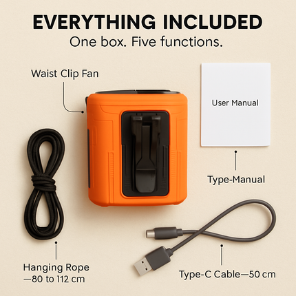 Portable 5-in-1 Waist Clip Fan with 5 Speeds and Light