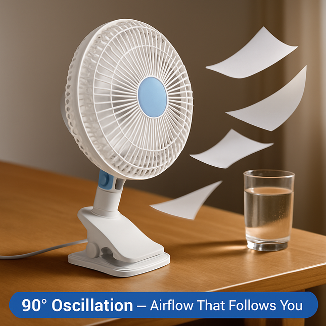 8.66In Oscillating Clip On Fan 2 Speeds Quiet Clamp Fan with 90° Oscillating & Tilting Angle Desktop Wall Mount for Home Office Dorms Strollers